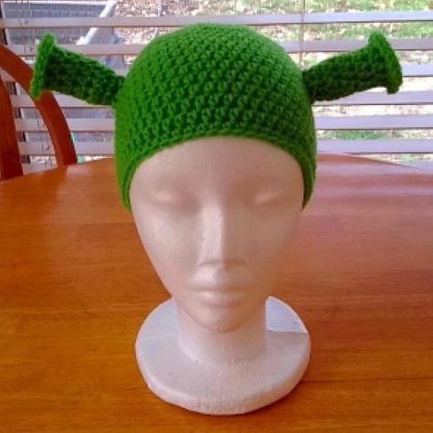 Crochet Shrek hat with ears. Crochet Shrek Hat, Crochet Shrek, Shrek Hat, Hat With Ears, Ear Hats, Shrek, Crochet Hats, Gift Ideas, Crochet