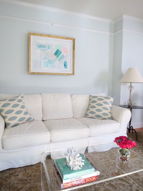 67 Popular Neutral Paint Colors - Happily Ever After, Etc. Popular Neutral Paint Colors, Blue Walls Living Room, Mint Green Walls, Pelican Bay, Blue And White Living Room, Tropical Living, Sherwin Williams Colors, Neutral Paint Colors, Blue Paint Colors