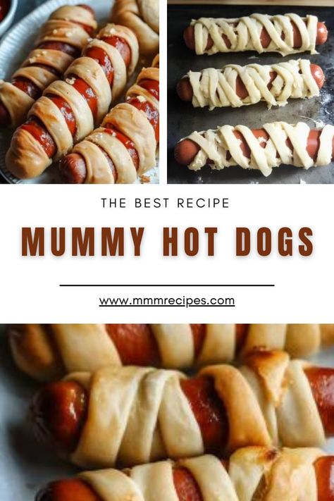 Get ready to wow your guests with these Spooky Mummy Hot Dogs! Perfect for any Halloween party, these little guys are super simple to make and irresistibly delicious. With just a few ingredients, you’ll have a fun snack that’s sure to disappear fast. Check out the full recipe and make your Halloween hauntingly good! 👻 Mummy Dogs Recipe, Halloweenies Hot Dogs, Hot Dog Mummy Recipe, How To Make Mummy Hot Dogs, Mummy Hot Dogs Puff Pastry, Mummy Wrapped Hotdogs, Mummy Mini Hotdogs, Mummy Dogs For Halloween, Halloween Mummy Hotdogs