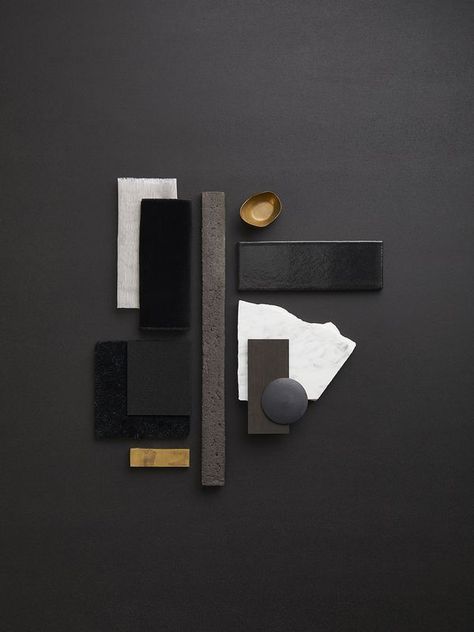 Minimalist Material Palette, Architectural Material Board, Black Material Board, Dark Material Palette, Dark Material Board, Material Palette Architecture Exterior, Material Moodboard Architecture, Monier Roof Tiles, Painted Brick Exteriors