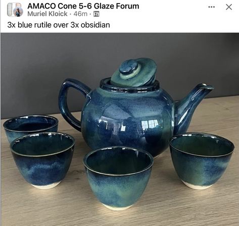 Obsidian Glaze, Blue Rutile, Glaze Combos, Amaco Glazes, Ceramic Glaze Recipes, Scrap Fabric Crafts, Handmade Clay Jewelry, Keramik Design, Hand Built Pottery