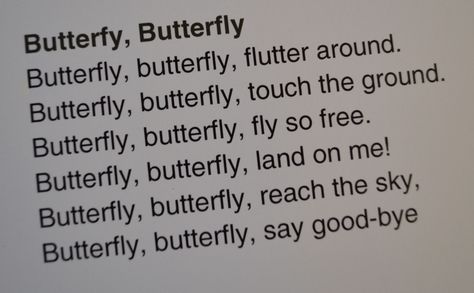 Insect Songs, Music Theme Preschool, Butterfly Preschool, Preschool Butterfly, Insect Study, Butterflies Theme, Butterfly Poems, Preschool Poems, Butterfly Songs