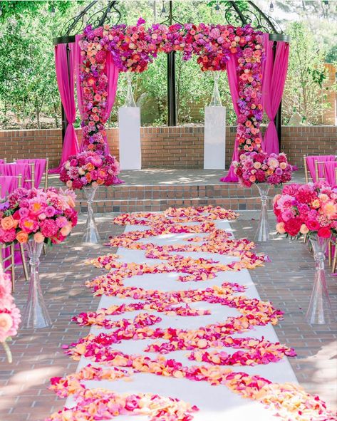 Wedding Shades Of Pink, Pink Orange Fall Wedding, Pink And Orange Wedding Theme Groomsmen, Barbie Pink Wedding Theme, Hot Pink Wedding Decor, Hot Pink Wedding Decorations, Orange And Hot Pink Wedding, Hot Pink Wedding Ideas, Pink Wedding Theme Ideas