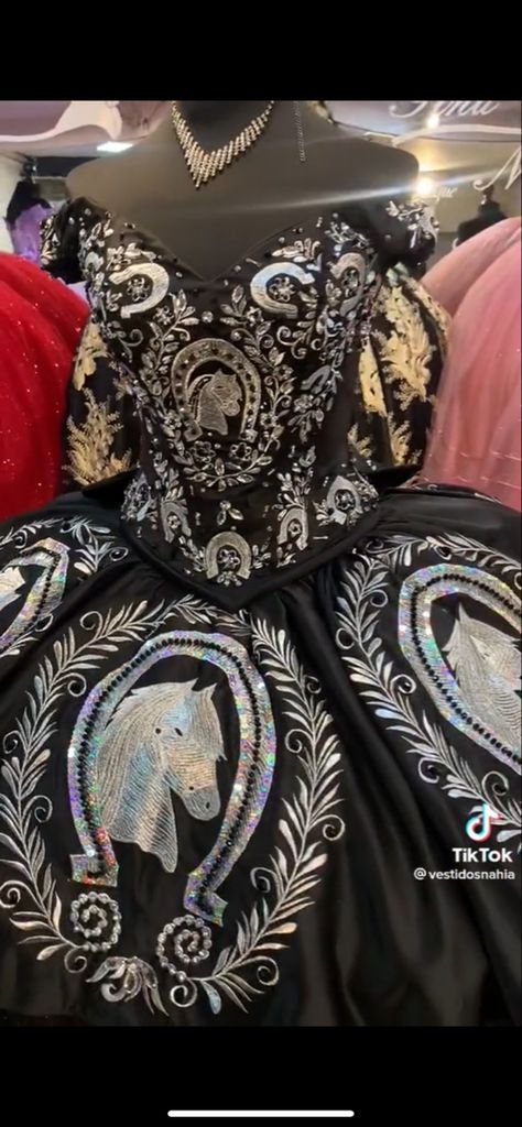 Quince Charro Dresses, Charro Quince Theme, Mariachi Quinceanera Dress, Quince Fits, Escaramuza Dresses, Black Quince Dresses, Vestido Charro, Fits Dress, Charro Quince