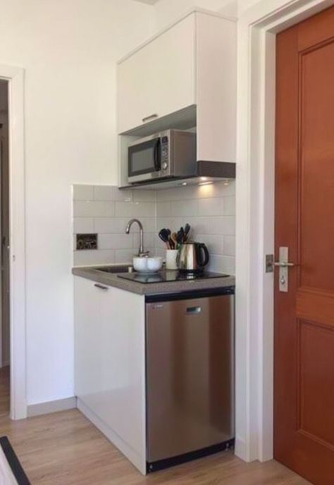 Studio Apartment Decor Ideas Kitchenette Ideas No Sink, Mini Kitchen Bedroom, Guest Room Kitchenette, Micro Kitchenette, Kitchenette Ideas Guest Suite Tiny House, Compact Kitchen Design For Small Spaces, Corner Kitchenette Ideas, Kitchenette Ideas Guest Suite Mini Kitchen, Smallest Kitchen Ideas