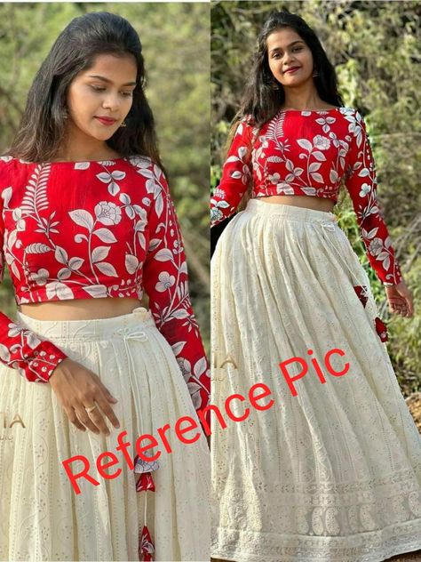 Croptop Lehenga Designs For Kids, Crop Tops For Lehenga, Kurthi Necks, Dress Necks, Lehenga Designs Latest, Long Skirt Top Designs, Lengha Blouse Designs, Saree Function, Onam Outfits