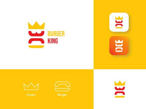 Burger king logo redesign by Loubna Benamer Logo Redesign Ideas, Fire Crown, Fast Food Logos, Draw Logo, King Tattoos, King Food, Food Logo Design, Logo Redesign, Company Meals