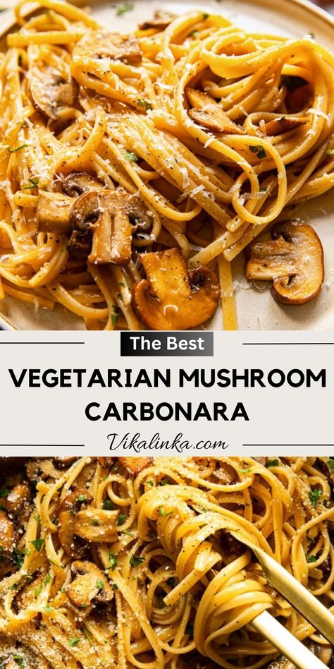 Italian Carbonara, Mushroom Carbonara, Meals Without Meat, Bunny Chow, Vegetarian Pasta Recipes, Pasta Side Dishes, Pasta Sides, Carbonara Recipe, Carbonara Pasta