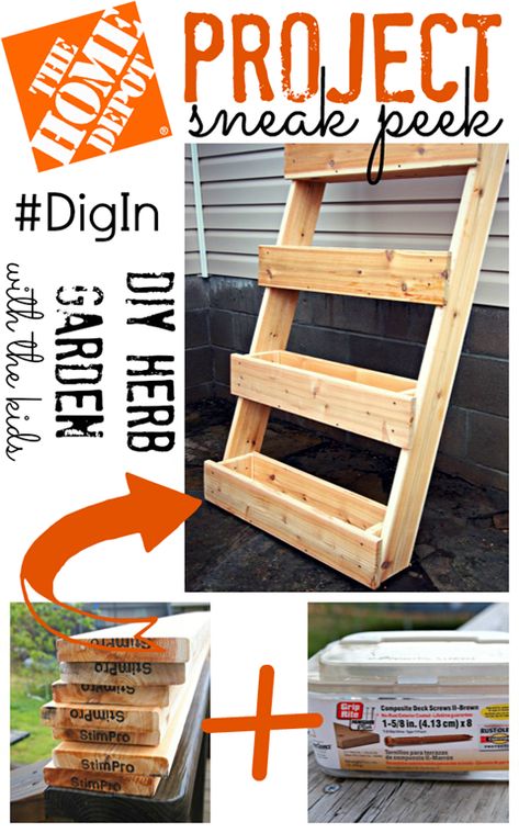 Michael would love this!  might be good when we no longer have our garden!  DIY Herb Garden sneak peek #digin Home Depot Projects, Outdoor Herb Garden, Diy Herb Garden, Vertical Herb Garden, Herbs Garden, Herb Planters, Urban Gardening, Project Plans, Veggie Garden