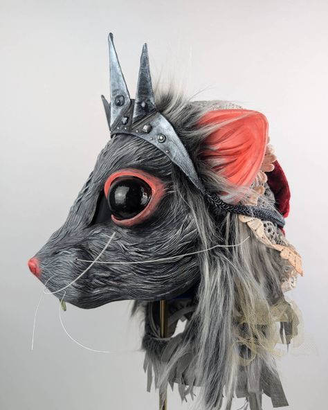 A 2nd regal rodent for the Royal Court 🐭👑 Another full-head mask, this time with tiara and distressed velvet and lace bonnet 😏 #maskmaking #maskmaker #resinmask #theatremasks #nutcrackerballet #mousequeen #ratqueen #nutcracker Rat King Nutcracker, Rat Mask, Animal Masquerade, King Nutcracker, Rat Costume, Rat Queens, Rat King, Lace Bonnet, Animal Mask