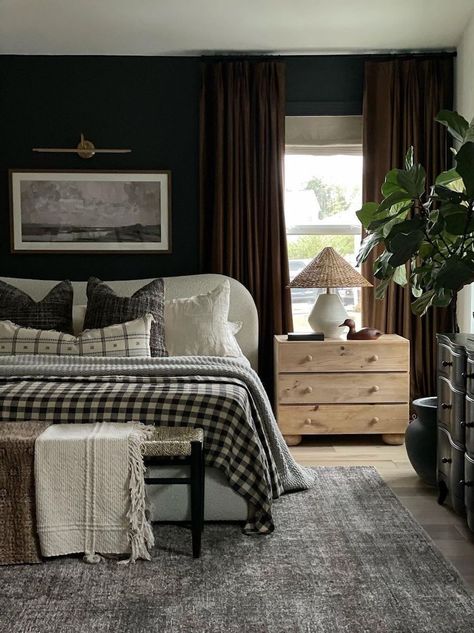 Masculine Home Decor, Men’s Bedroom Ideas, Dark And Moody Bedroom, Moody Bedroom Ideas, Holiday Living Room, Masculine Bedroom, Moody Bedroom, Dark Bedroom, Basement Apartment