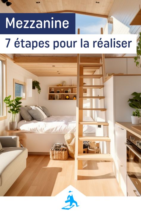 Vous souhaitez apporter une nouvelle dimension à votre intérieur et vous demandez comment faire une mezzanine ? Coin nuit, bureau, espace détente : la mezzanine se présente comme un cocon suspendu qui optimise l'espace au sol. Découvrez les 7 étapes pour réussir votre projet. Diy Mezzanine, Mezzanine Studio, Deco Studio, Coin