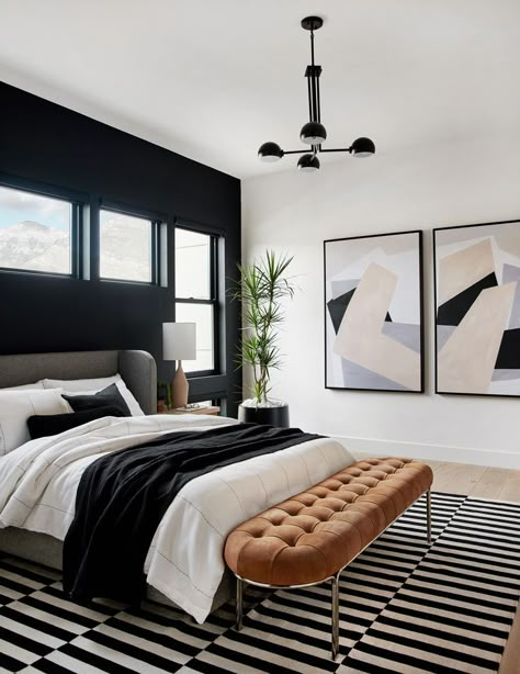 Modern Guest Bedroom, Black And White Bedroom, Bedroom Ideas For Couples Modern, Hygge Home, Spare Bedroom, Master Bedrooms Decor, White Bedroom, Guest Bedrooms, Home Fashion