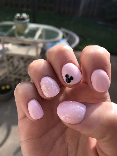 Pinterest inspired nails for Disney!!! #disney #sns Minnie Mouse Nails For Kids, Disney Themed Nails Short, Disney Minnie Mouse Nails, Kid Disney Nails, Disney Manicure Ideas For Short Nails, Disney Nails For Short Nails, Disney World Nails Simple, Minnie Nails Designs, Disney Nails For Kids