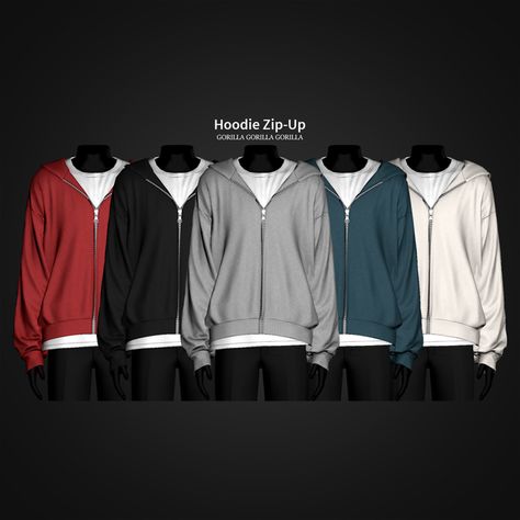 Hoodie Zip-Up | Patreon Mods Sims 4, Sims 4 Men Clothing, Gorilla Gorilla, Sims 4 Male Clothes, Sims 4 Tsr, Sims 4 Cas Mods, The Sims 4 Pc, Sims 4 Anime, Pelo Sims