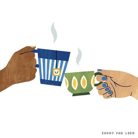 Sanny van Loon • Illustrator (@sannyvanloon) • Instagram photos and videos Tea Wallpaper Aesthetic, Cup Of Tea Illustration, Cheers Illustration, Sunday Illustration, Coffee Cup Illustration, Ballet Journal, Fun Art Print, Tea Wallpaper, Mug Drawing