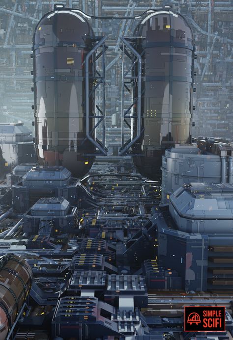 ArtStation - Power Plant 2 Made with SIMPLE SCIFI Cyberpunk Factory Concept Art, Space Ships Sci Fi, Scifi Concept, Scifi Building, Scifi Environment, Concept Art Books, Scifi City, Game Level Design, Sci Fi Building