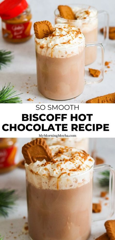 Hot Chocolate Affogato, Easy Dessert Drinks, Diy Swiss Miss Hot Chocolate, Cookie Butter Hot Chocolate, Drink Cafe Ideas, Hot Cocoa Flavors, Hot Chocolate Alternative, Boozy Frozen Hot Chocolate, Special Hot Chocolate