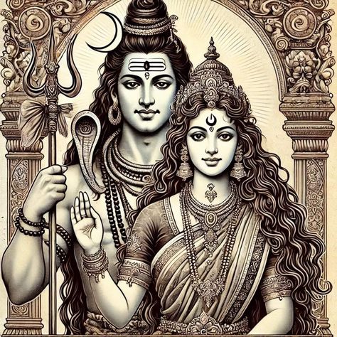 Shiva Parvati Mural Painting, Shankar Parvati Painting, Shiv Shakti Drawing, Shiv Parvati Sketch, Shiv Parvati Painting, Shiv Art, Gauri Shankar, Shiva Meditation, Princess Sketches