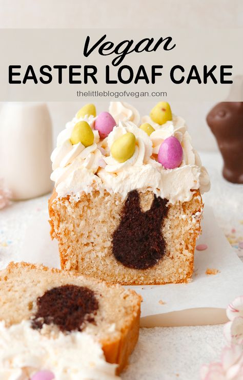 Vegan Easter Cake, Spring Loaf Cake, Vegan Easter Dessert, Bunny Loaf, Vegan Easter Recipes, Vegan Easter, Loaf Cakes, Dairy Free Cream, Vegan Carrot Cakes