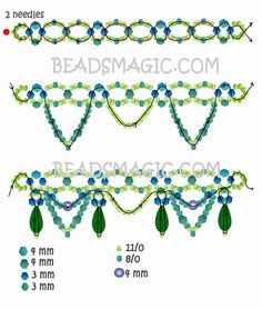 Free pattern for necklace Ameli | Beads Magic Jewellery Designing, Seed Bead Tutorials, Beaded Necklace Patterns, Beading Netting, Diy Collier, Motifs Perler, Beading Jewelery, Necklace Tutorial, Bead Weaving Patterns