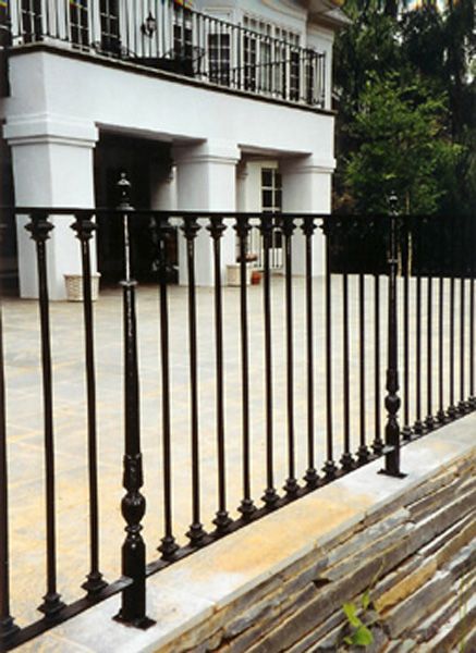 Watson Steel & Iron Works | Upgraded Railing Wrought Iron Deck Railing Ideas, Rod Iron Porch Railing, Wrought Iron Deck Railing, Exterior Iron Railing, Wrought Iron Railings Outdoor, Wrought Iron Railing Exterior Porch, Wrought Iron Exterior Railing, Outside Railing Ideas, Iron Porch Railing Ideas