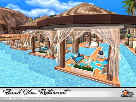 autaki's Beach View Restaurant Sims 4 Beach Restaurant, Sims 4 Beach House, Sims Lots, Sims 4 Restaurant, Glass Restaurant, Restaurant Beach, Resort Plan, Beach Hammock, Beach Restaurant