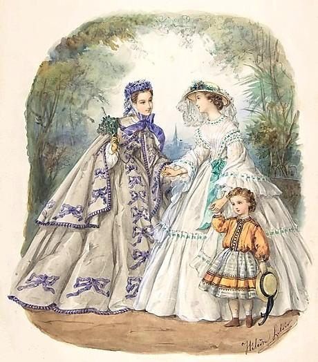 1860 Fashion, 1800s Fashion, Dress Illustration, 19th Century Fashion, Victorian Clothing, Old Fashion, Historical Costume, Historical Dresses, Vintage Women