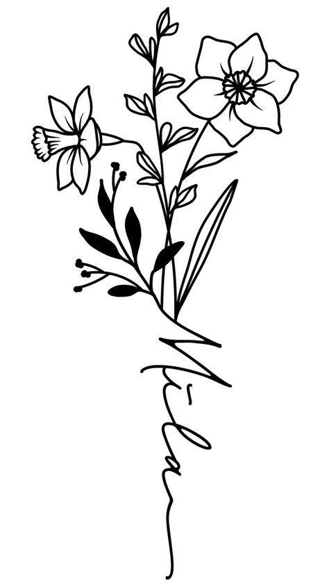 Birth Flower Name Tattoo, Flower Name Tattoo, Tattoo Idea For Women, December Birth Flower, Tattoo Floral, Flower Names, Name Tattoo, Digital Flowers, Birth Flower