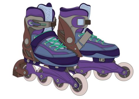 Roller Skates. Sports shoes for professional roller skating. Color illustration. Detailed drawing. Roller Blades Drawing Reference, Rollerblades Drawing, Roller Blades Drawing, 2d Shoes, Roller Skates Drawing, Roller Skates Illustration, Roller Blades, Osamu Tezuka, Roller Skate Shoes