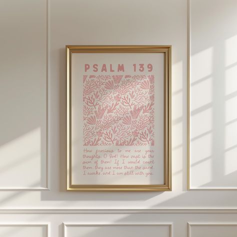 Adorn your space with the serene beauty of our Psalm 139 Coastal Granddaughter Prints. These Christian wall art pieces blend soft pink hues and coastal themes with powerful scripture, making them perfect for any girly apartment. Available as a printable digital product, these prints make an ideal housewarming gift, infusing any home with both style and spiritual depth. WHAT YOU GET: FORMATS: JPG 300 DPI HIGH QUALITY in the following sizes: 4" x 6" 5" x 7" 8" x 10" 11" x 14" 11" x 17" 16" x 20" 1 Boho Bible Wall Art, Pink Coastal Wall Art, Christan Wallpaper Girl Pink, Bible Verse Pictures Frame Wall Art, Bible Verse Decor, Girly Apartments, Psalm 4:8 Wall Art, Coastal Room, Notes Art