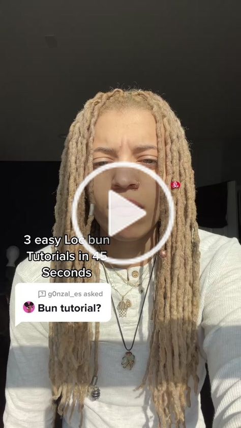 Dreadlock Bun Tutorial, Messy Bun With Locs, Dread Bun Tutorial, Loc Bun Tutorial, Bun Locs Hairstyles For Women, How To Style Long Locs, Loc Messy Bun, Low Loc Bun Styles, Easy Loc Styles Long