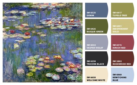 Claude Monet Colour Palette, Monet Palette Color Schemes, Monet Colour Palette, Impressionist Color Palette, Claude Monet Color Palette, Impressionism Color Palette, Monet Inspired Bedroom, Monet Color Palette, Monet Wedding Inspiration