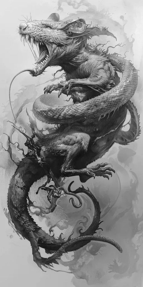 Full Color Image in ai-img-gen.com 🔸 create a scary rat, the rat is being strangled by a snake, in the style of detailed graphite sketche... 🔸 From Midjourney AI Image Crazy Sketches, Scary Snake Tattoo, Snake Open Mouth, Dark Snake Tattoo, Rat Tattoo Blackwork, Rat Sketch, Snake Tail, Dragon Head Tattoo, Rat Tattoo