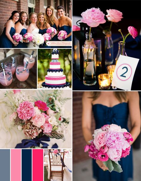 hot pink fuchsia and navy blue summer wedding color ideas Pink And Blue Wedding, Wedding Color Scheme, Pink Wedding Colors, Wedding Color Combos, Summer Wedding Colors, Wedding Theme Colors, Navy Blue Wedding, Wedding Color, Elegant Wedding Invitations