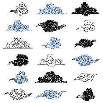 Chinese vector clouds set of flat line isolated | Premium Vector Nubes Japonesas Tattoo, Cloud Ornament, Japanese Tattoo Ideas, Japanese Cloud Tattoo, Chinese Vector, Nature Cartoon, Nature Designs, Cloud Tattoo, Muster Tattoos