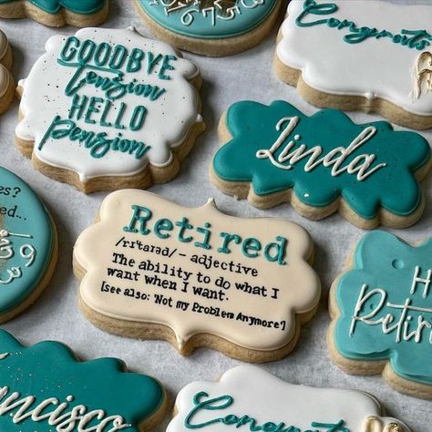 Retirement Cookies For Men, Doctor Retirement Cookies, Nurse Retirement Cookies, Retirement Decorated Cookies, Nurse Retirement Cookies Decorated, Retirement Cookies Ideas, Retirement Royal Icing Cookies, Retirement Sugar Cookies, Retirement Cookies