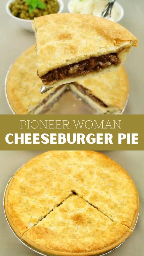 Pioneer Woman Cheeseburger Pie Pioneer Woman Football Food, Cheeseburger Pie Recipe, Cheeseburger Pie With Crust, Pioneer Woman Cheeseburger Pie, Cheese Burger Pie, Sloppy Joe Pie, Classic Cheeseburger, Ready Made Pie Crust, Pillsbury Pie Crust