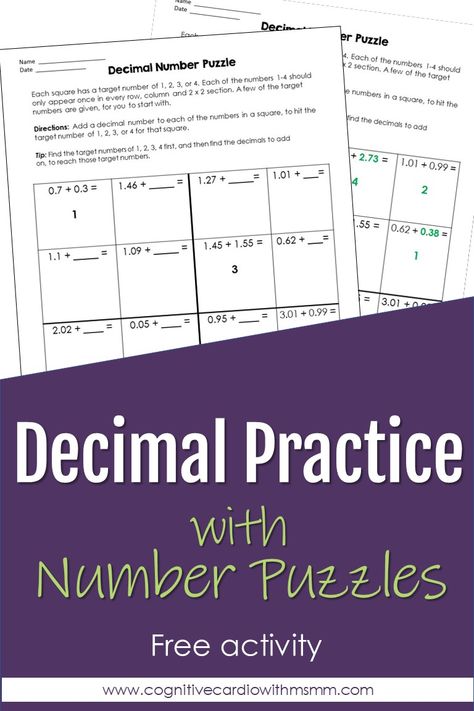 Decimal Operations Activities, Decimal Practice, Kids Puzzles, Middle School Math Classroom, Upper Elementary Math, Teaching Numbers, Jigsaw Puzzles For Kids, Number Puzzles, Free Teaching Resources