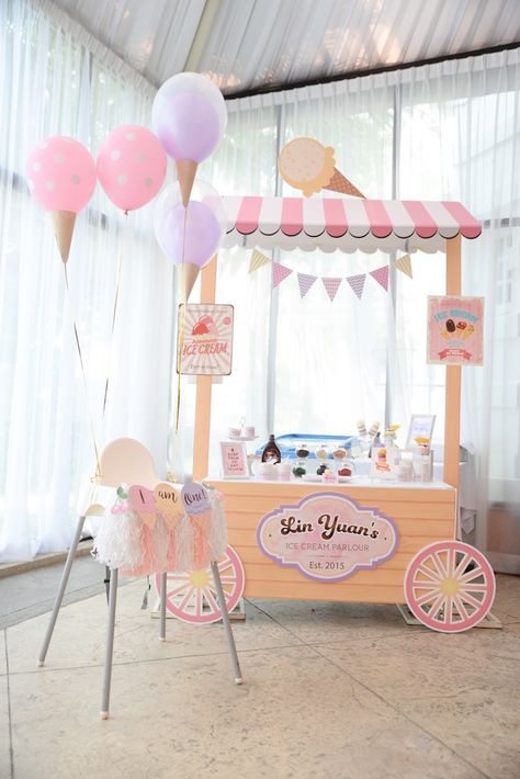 Ice Cream Stand + Bar from an Ice Cream Parlor Birthday Party via Kara's Party Ideas - KarasPartyIdeas.com (19) Ice Cream Parlor Party, Ice Cream Birthday Party Theme, Ice Cream Stand, Ice Cream Cart, Ice Cream Birthday Party, Ice Cream Theme, Ice Cream Birthday, Ice Cream Parlor, Festa Party