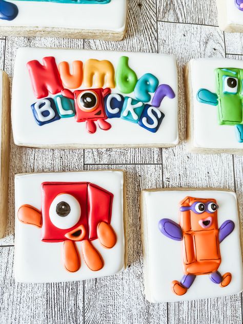 Number Blocks Cookies Decorated, Number Block Cookies, Number Blocks Cookies, Number Blocks Birthday Party, Kids Cookies, Block Birthday Party, Number Blocks, Mickey Birthday, Pretty Cookies