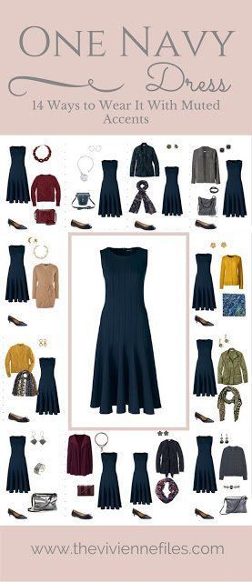 One Navy Dress in a Capsule Wardrobe: 14 Ways to Wear it With Muted Accents Dress Capsule Wardrobe, Navy Dress Outfits, Mode Ab 50, Neutral Dress, The Vivienne Files, Mode Tips, Capsule Wardrobe Ideas, Sunday Dress, The Vivienne