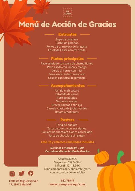 Encuentra en EDIT.org plantillas específicas para crear el menú de Acción de Gracias ideal. ¡Haz click en la imagen para ver todas las opciones! #EDIT.org #Menú #Plantillas Thanksgiving, Restaurant