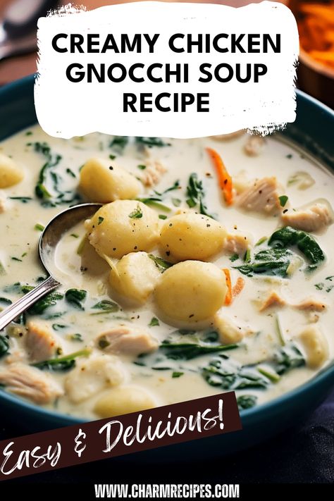 Looking for a comforting yet sophisticated dish? Try this Creamy Chicken Gnocchi Soup that combines tender chicken, fluffy gnocchi, and rich, creamy broth for a delightful meal any time of the year. Perfect for chilly evenings, this hearty soup is quick to make and packed with savory flavors that your entire family will love. Whether you're making it for a busy weeknight or meal prepping for the week, this easy-to-follow recipe will transform your kitchen into a warm haven of deliciousness. Serve it up with crusty bread for an unforgettable dining experience. Chicken And Gnocchi Soup Recipes, Chicken Nochi Soup Recipes, Dairy Free Chicken Gnocchi Soup, Creamy Gnocchi Chicken Soup, Chicken Gnocchi Soup Crockpot, Gnocchi Soup Recipes, Copycat Chicken Gnocchi Soup, Gnocchi Chicken Soup, Creamy Gnocchi Soup