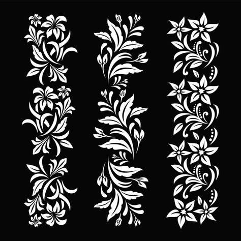 Henna Stencils, Lotus Flower Art, Floral Banners, Flower Drawing Design, Textile Prints Design, Floral Border Design, Flower Stencil, Temporary Tattoo Designs, White Ornaments