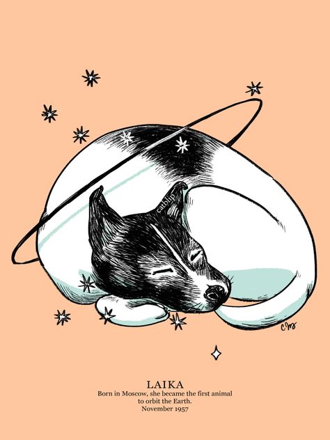 Laika Dog Tattoo, Dog In Space Tattoo, Laika Space Dog Art, Laika Space Dog Tattoo, Space Dog Tattoo, Laika Tattoo, Laika Art, Laika Space Dog, Soviet Space Dogs