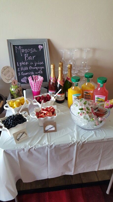 Mimosa Bar Sip And See Mimosa Bar, Virgin Mimosa Bar Ideas, Wedding Morning Breakfast Ideas Mimosa Bar, At Home Mimosa Bar, Simple Bar Set Up For Party, Mimosa Table Ideas, Virgin Mimosa Bar, Non Alcoholic Mimosa Bar, Party Bar Ideas Alcohol Set Up