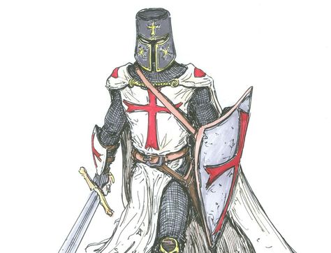 As you can see on the knights chest piece their is a large red cross. Knights in the middle ages primarily fought for the church and were considered either a templar or crusader. They also were used to protect the King and Queen and keep them safe during times of war. Knight Drawing, Crusader Knight, Knight Art, Medieval Knight, Medieval Art, Dark Souls, Crusades, Dark Fantasy Art, Middle Ages