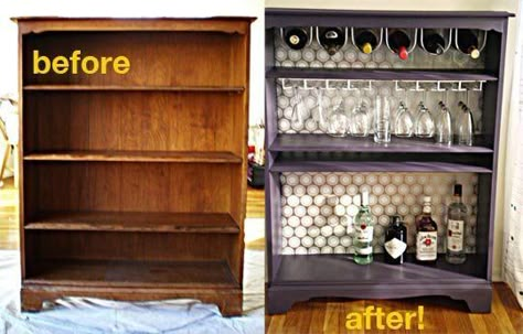 How To: Turn a Bookcase Into a Bar/tea/coffee station... Instead of a bar cart? Bar Deco, Bookcase Bar, Diy Home Bar, Wine Bars, Mini Bars, Diy Wine Rack, Diy Bar, Diy Wine, Redo Furniture