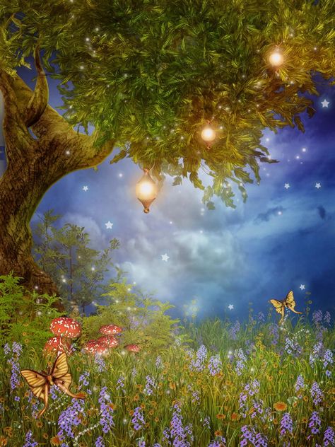 Fantasy Fairy Tree and Lamps Photography Backdrops Mushroom | Etsy Fairy Tale Theme, Booth Backdrops, Fantasy Tree, Forest Light, Fantasy Background, Fairy Tree, Fairytale Photography, Muslin Backdrops, Studio Backgrounds